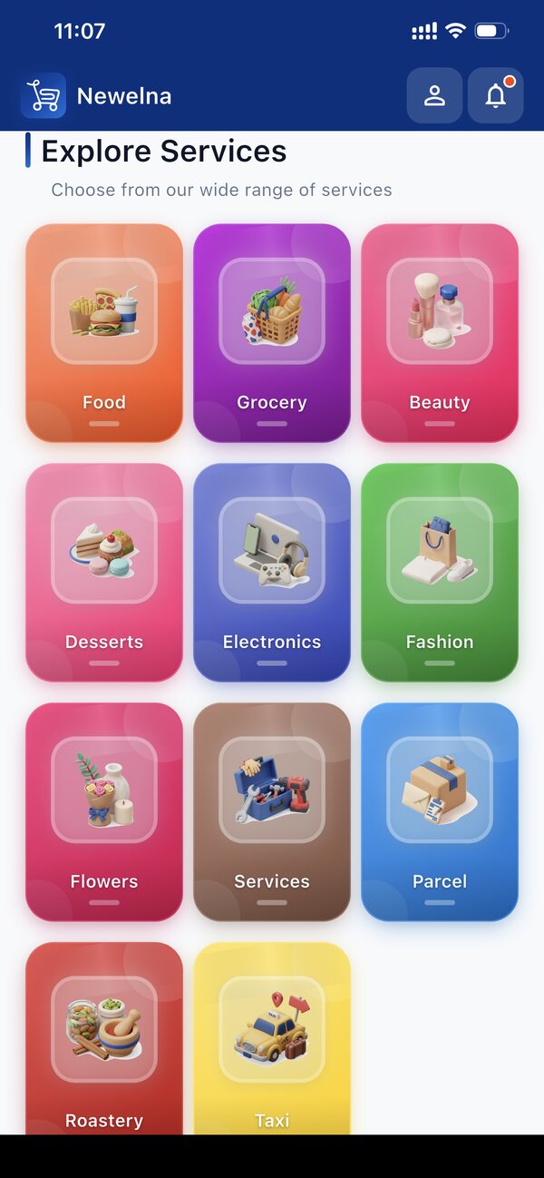 Newelna app — food, grocery, taxi, parcel and more